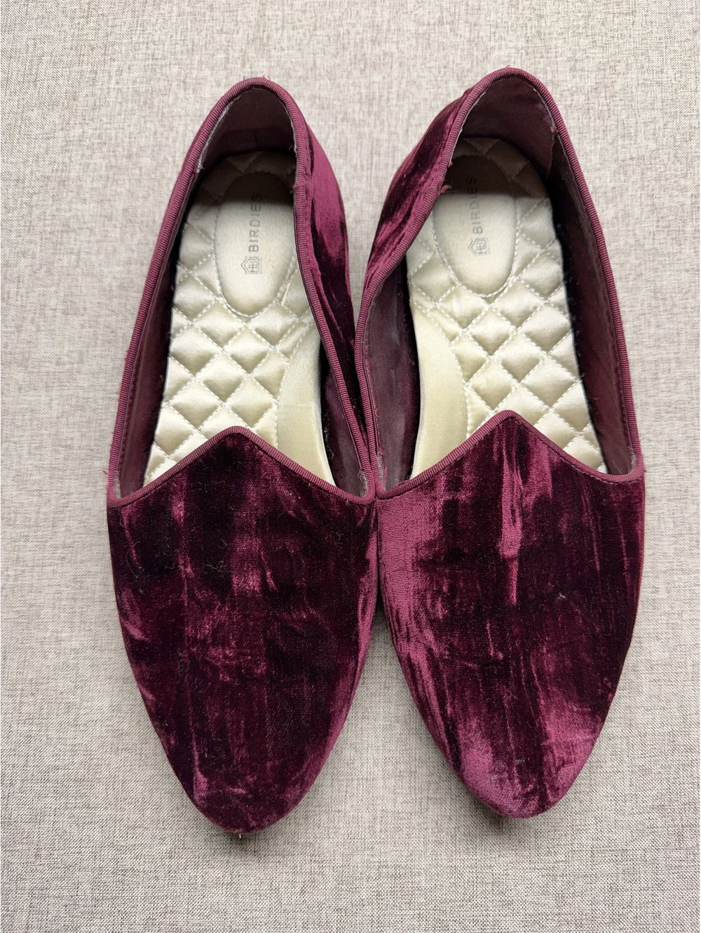 Birdies Women’s 9.5 Burgundy Wine Velvet Smoking Loafers Quilted Flats